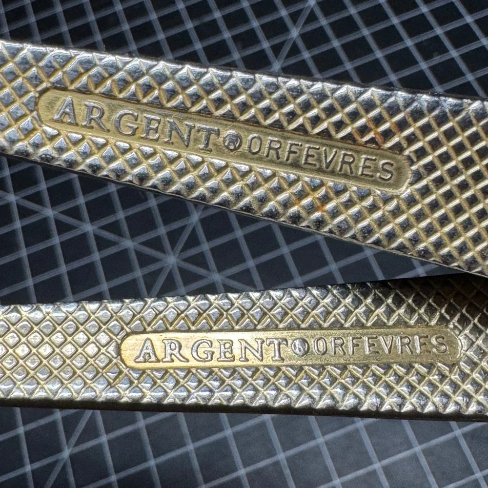 Argent Orfevres Stainless Steel Dinner Forks Textured Gold Tone Handle Set of 2